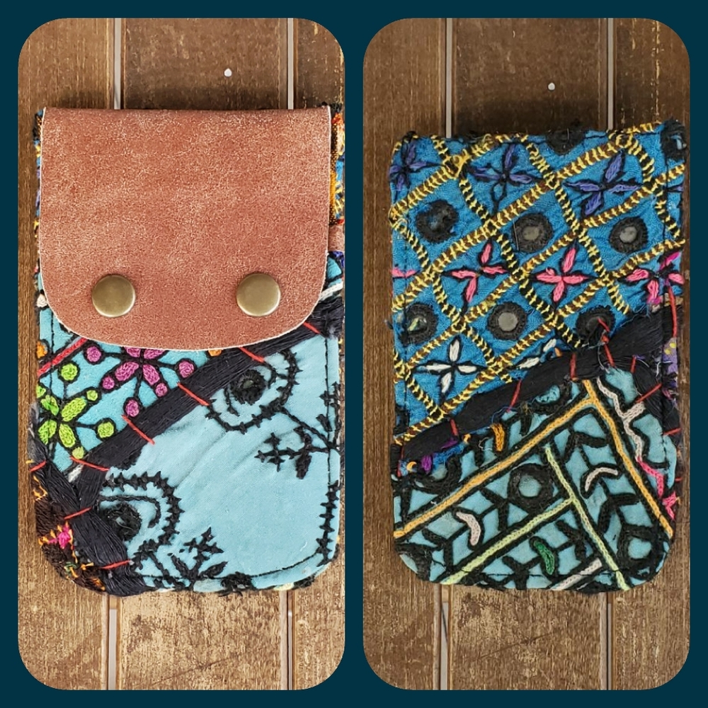 🍳🧠 Free People Boho Embroidered Repurposed vtg banjara hippie Wallet card case